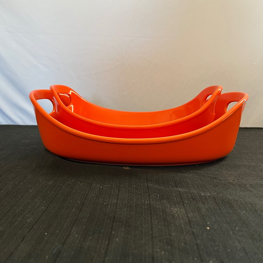 Rachael Ray Orange Stoneware Au Gratin Baker Set 1.25 Qt & 2.25 Qt G014 Oval